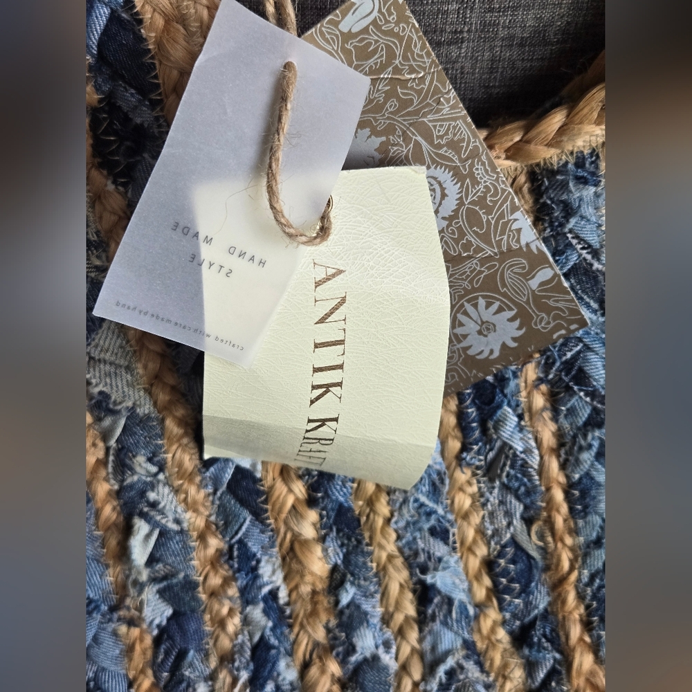 Anthropologie Antik Kraft Ruhi Jute Shopper in Blue (Denim) - Picture 2 of 9